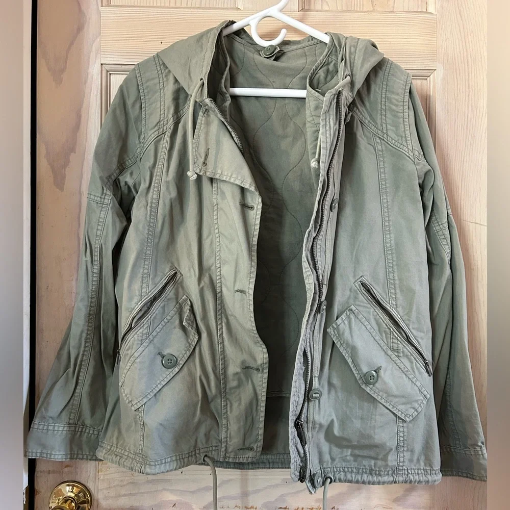 American Eagle Hooded Utility Jacket Brushed Sage Green with Removable Vest - Picture 1 of 7